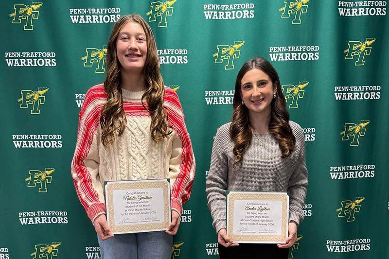 Students of the Month Natalia Gunstrom and Amelia Lightner (missing from photo:  Katherine Josephic)