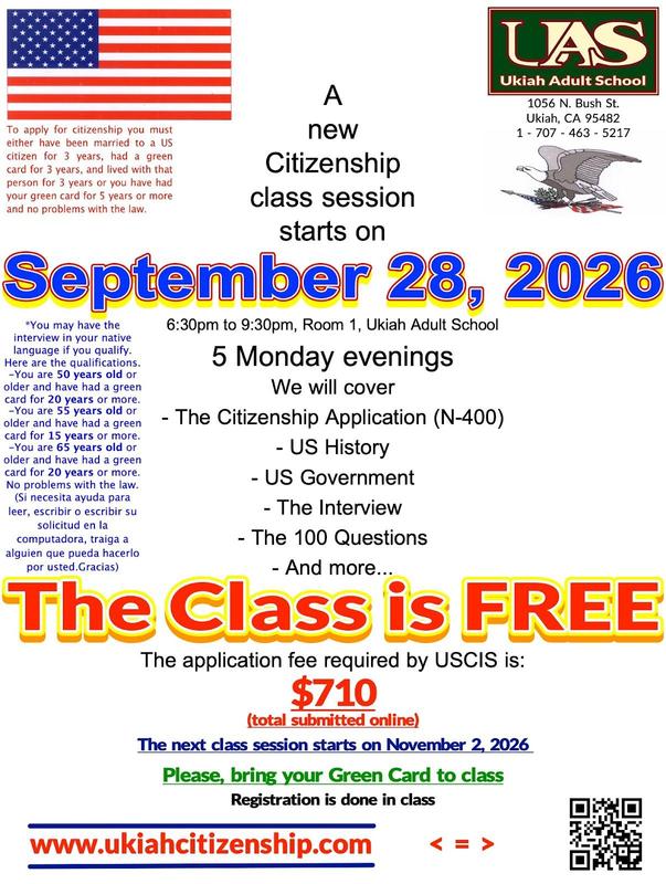 A new citizenship class starts on September 28, 2026, at 6:30pm poster