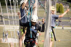 Students on the high ropes course