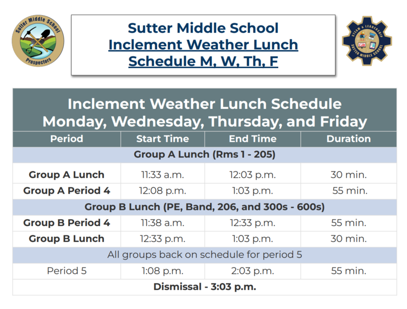 Rainy Day Lunch Schedule