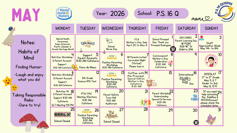 May 2026 Calendar (English)