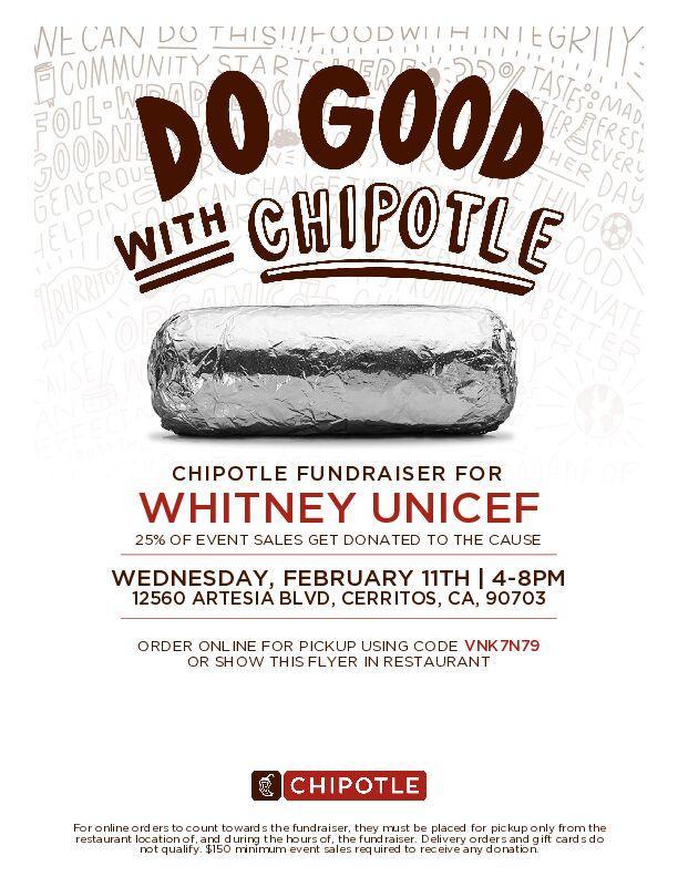 WHS UNICEFF club fundraiser at Chipotle on Feb. 11 from 4 - 8pm