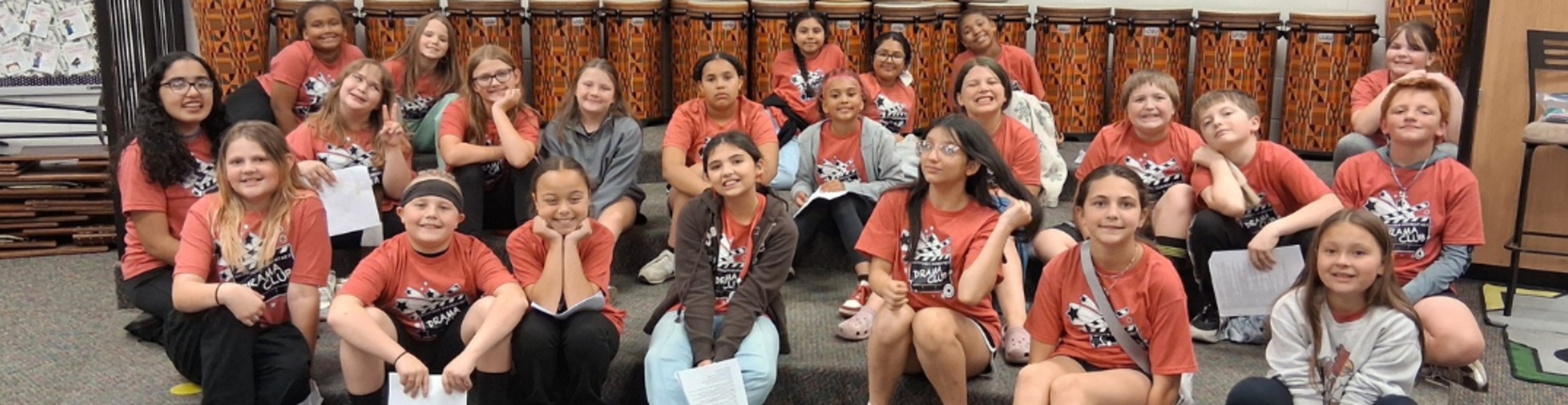 Picture of the students who participated in the 4th grade drama production during a practice.