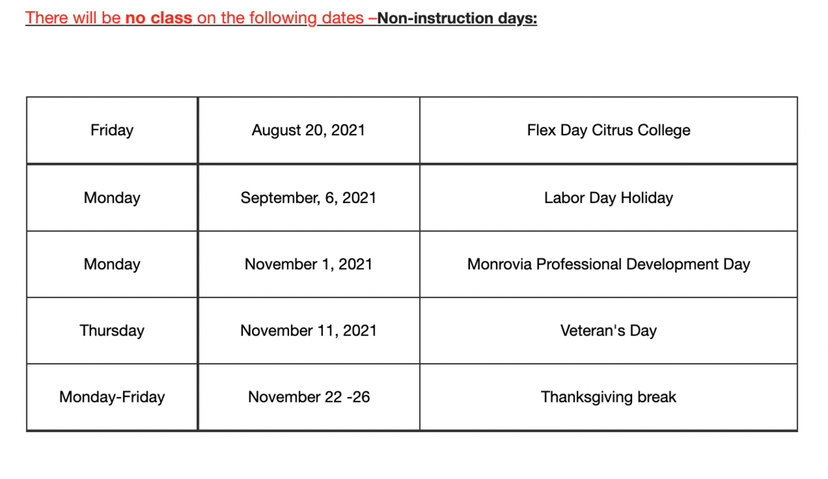 Citrus College Academic Calendar 2022 Early College 2021-2022 Information – Early College – Monrovia High School