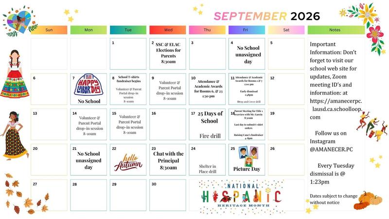 September Calendar English