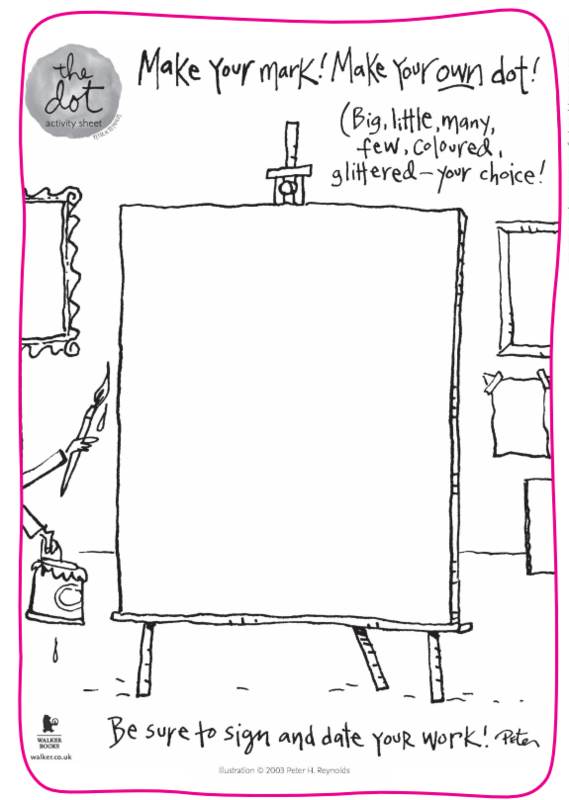 A template for a drawing activity with a an easel and canvas