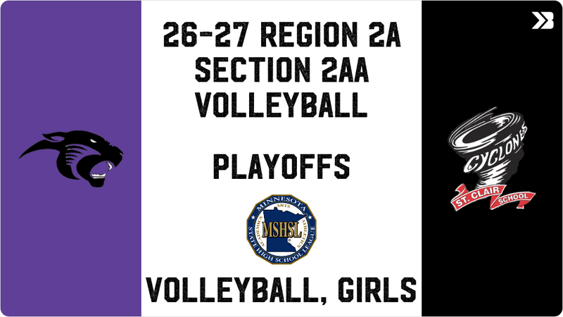 Graphic announcing volleyball playoffs featuring team logos.