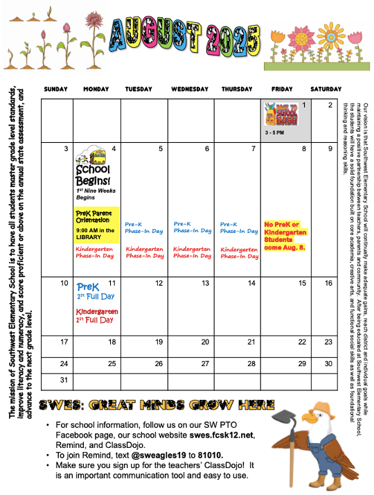 August 2025 Calendar/Calendario de agosto de 2025 Thumbnail Image