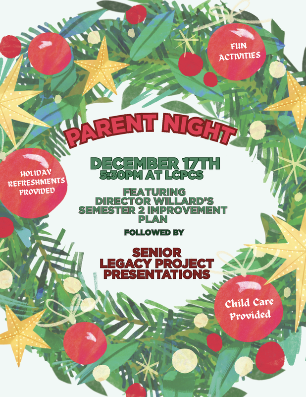 LCPCS Parent Night Dec 17 at 5:30 PM