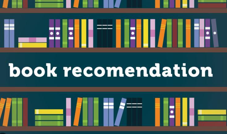 Colorful bookshelves filled with various books and the text 'book recommendation'.