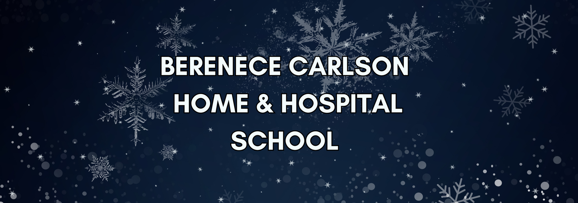 Carlson welcome banner with blue background and snowflakes, winter theme