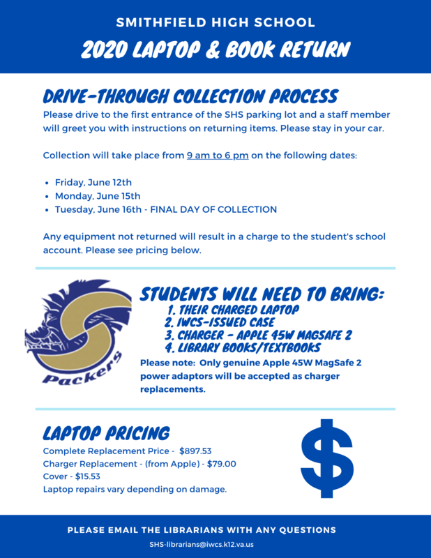 Flyer with details for laptop collection June 12, 15, and the last day June 16 from 9 am to 6 pm