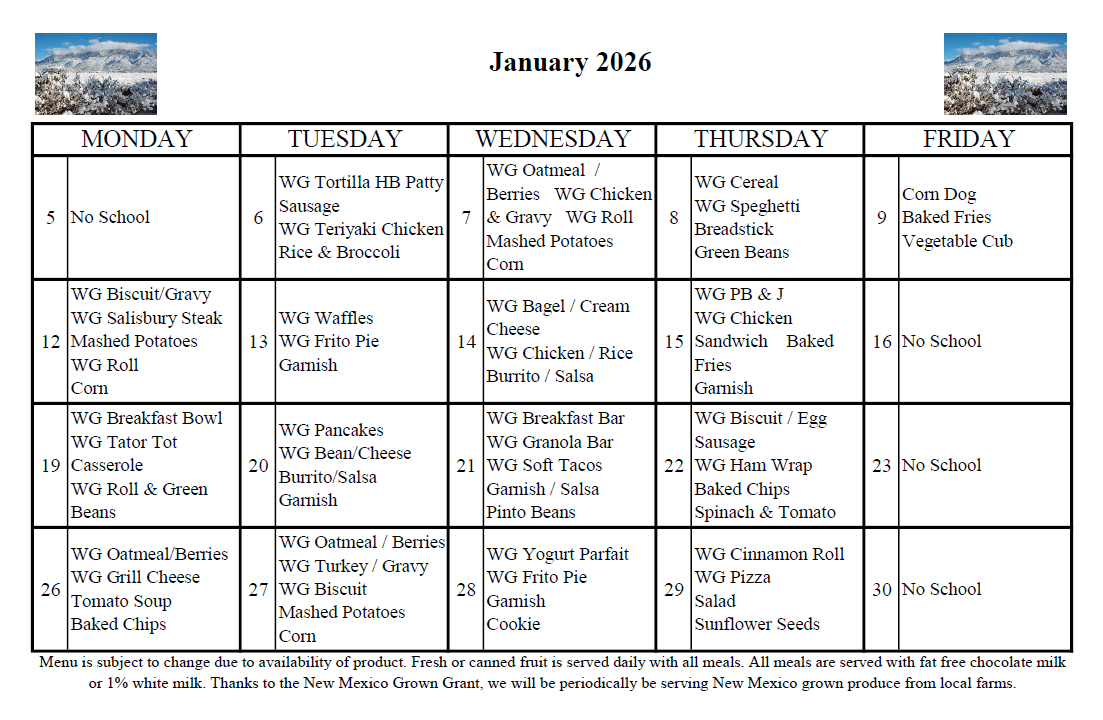 January Menu