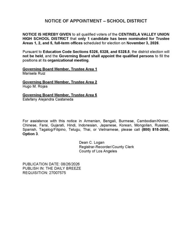 Notice of Appointment