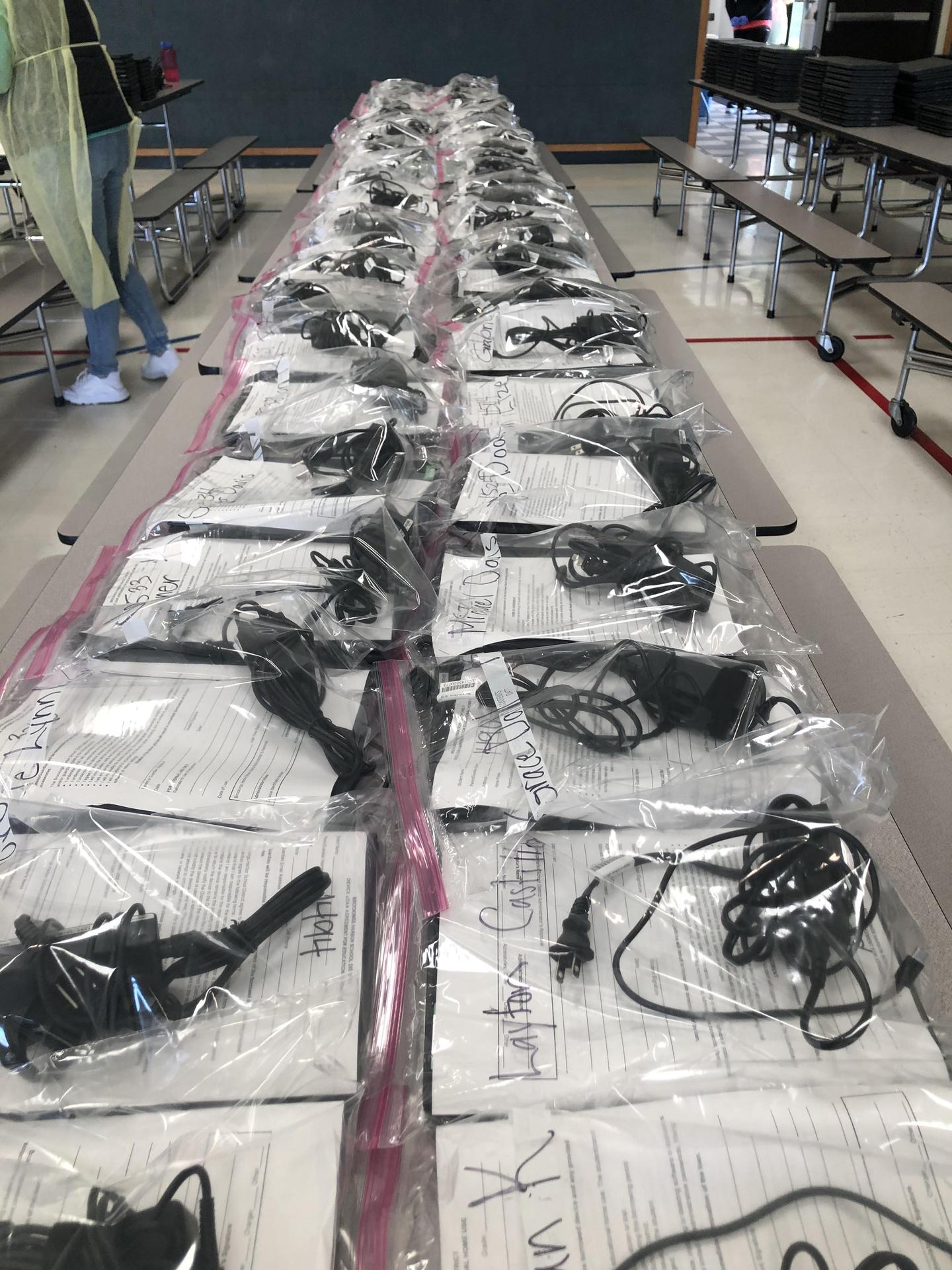 Chromebooks packaged for kindergarten students