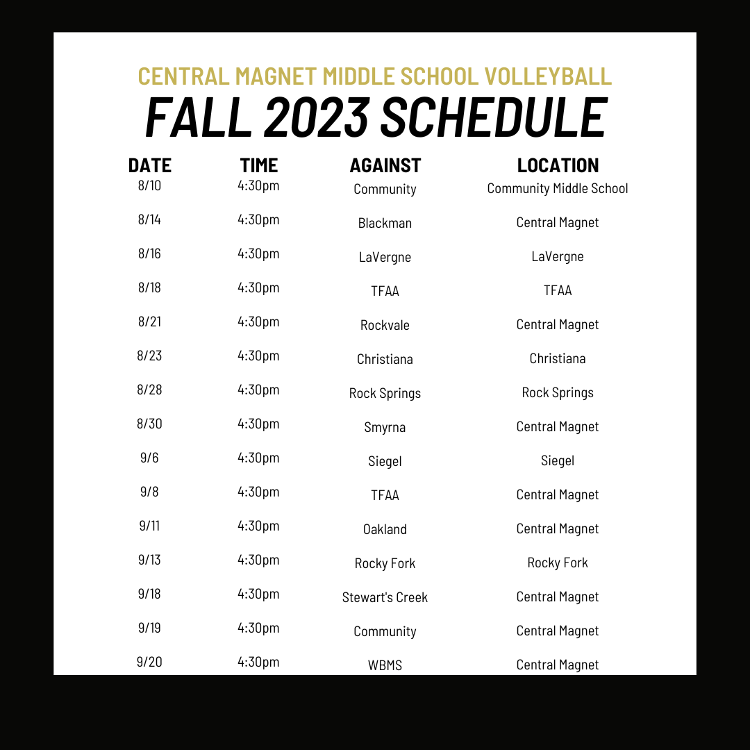 Schedule Middle School Girls Volleyball Central School