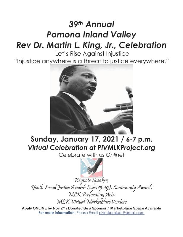 Sunday, January 17, 2021 / 6-7 p.m. Virtual Celebration at PIVMLKProject.org Celebrate with us Online!