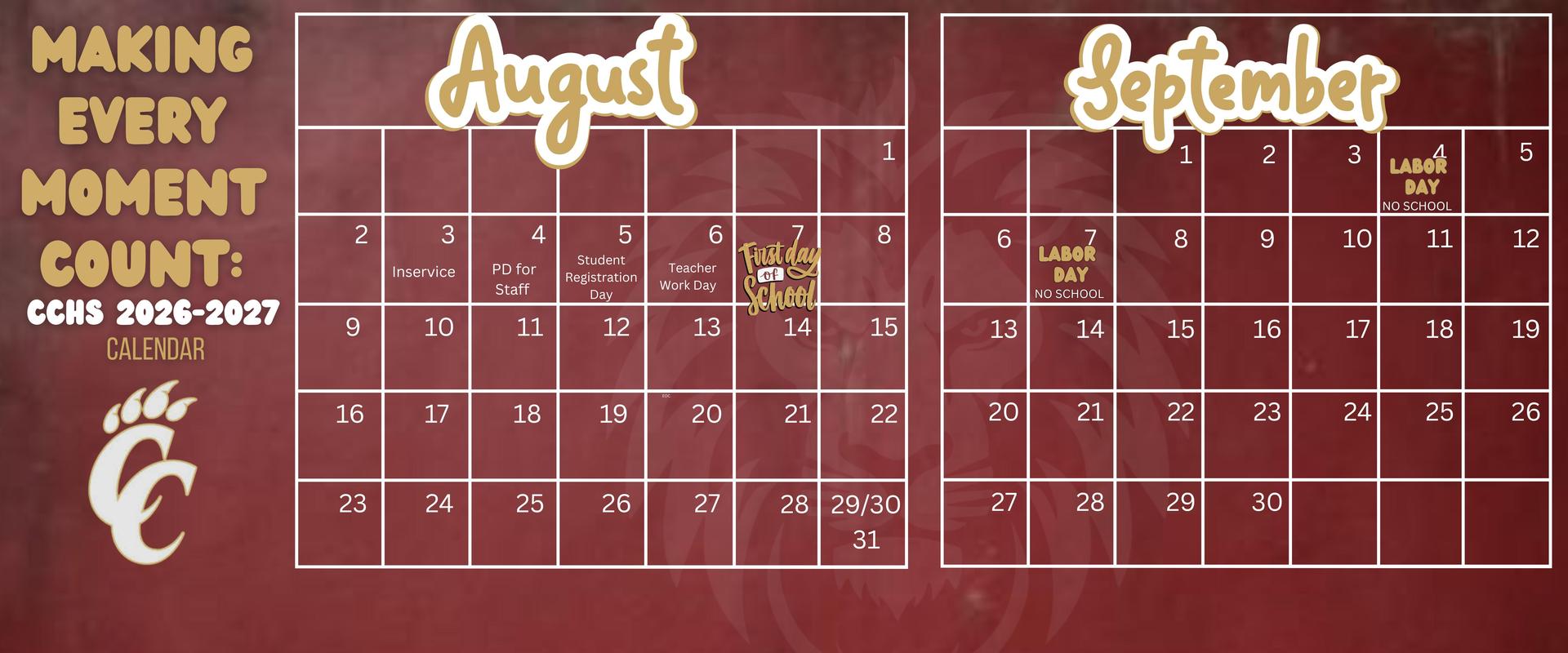 August and September Calender