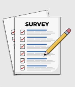 Cartoon image of a survey with a pencil on top