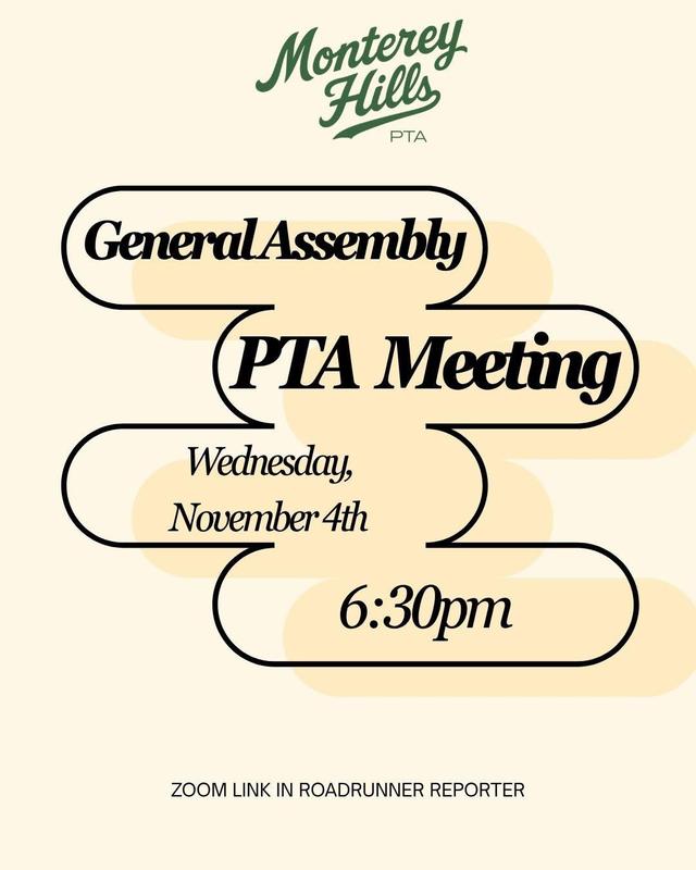 PTA General Assembly Meeting - Wed. Nov. 4 at 6:30pm (via Zoom) Featured Photo
