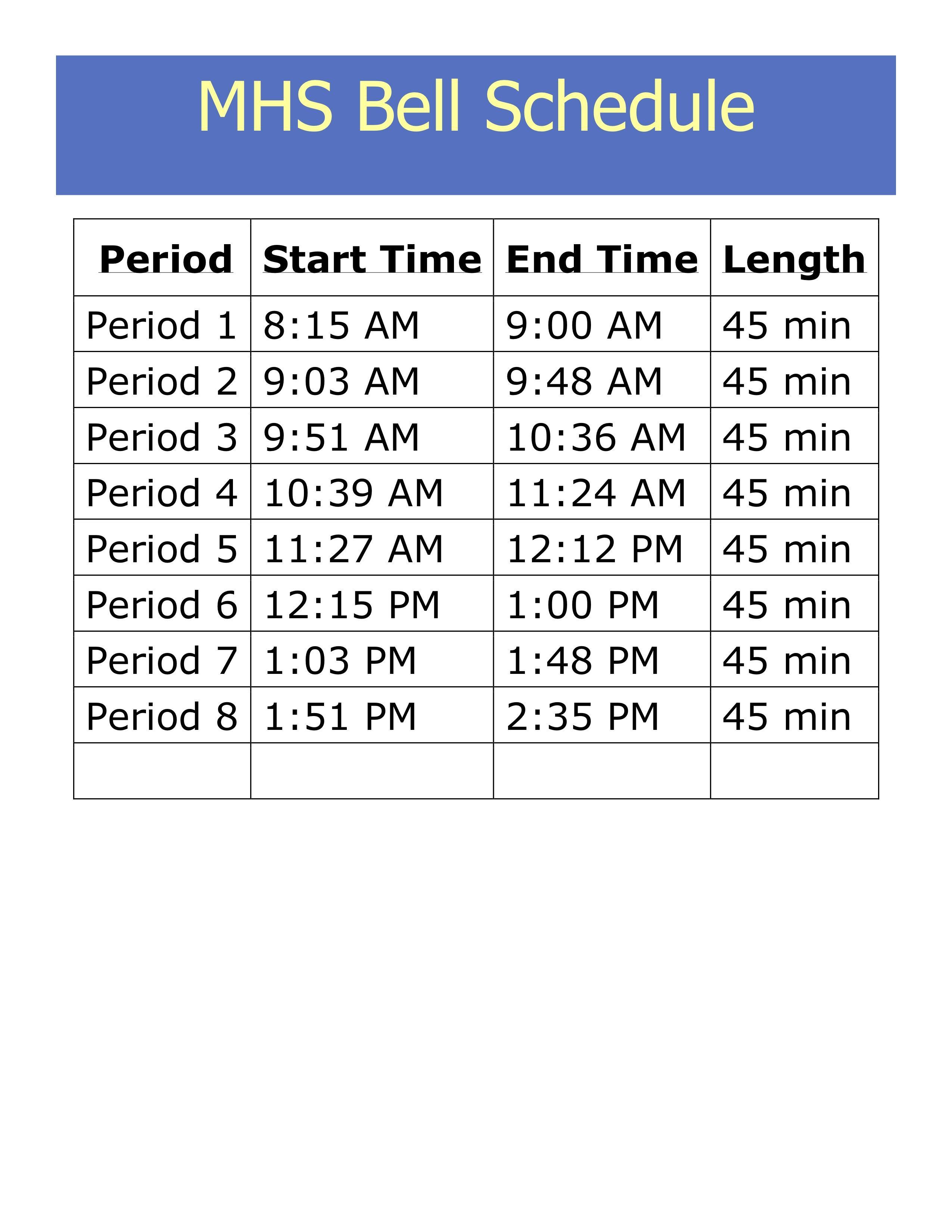 Bell Schedule Miscellaneous Maspeth High School
