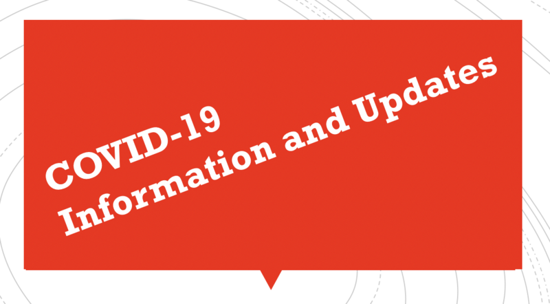 red block with COVID-19 Information and updates