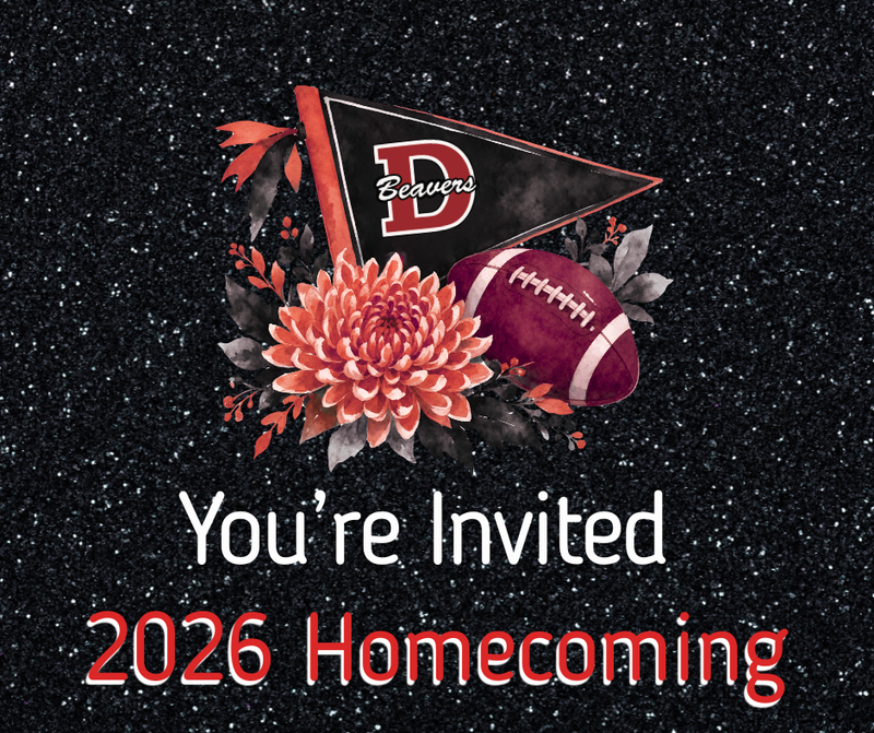 You're Invited 2026 Homecoming Flower and Football and DuBois Beavers Logo