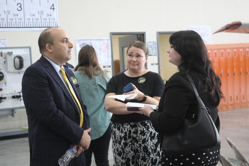 Education Secretary Zrike talks to reporters