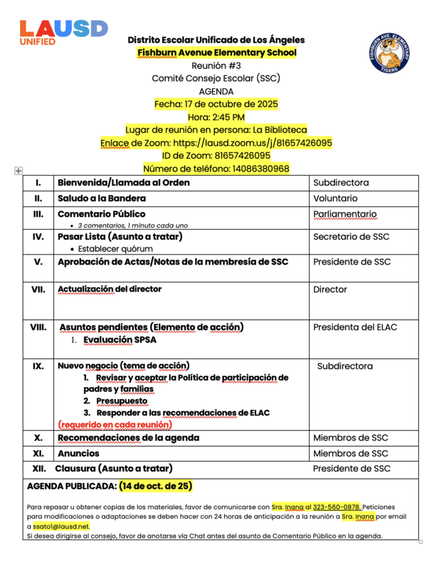 agenda spanish