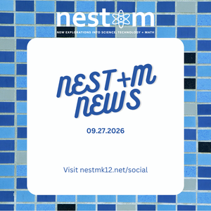 Image of mosaic tiles surrounding a white square with the words NEST+m News in the middle. For email: