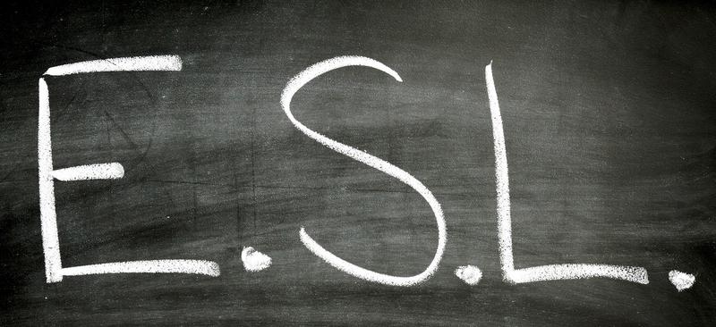 The letters E.S.L. on a black chalkboard