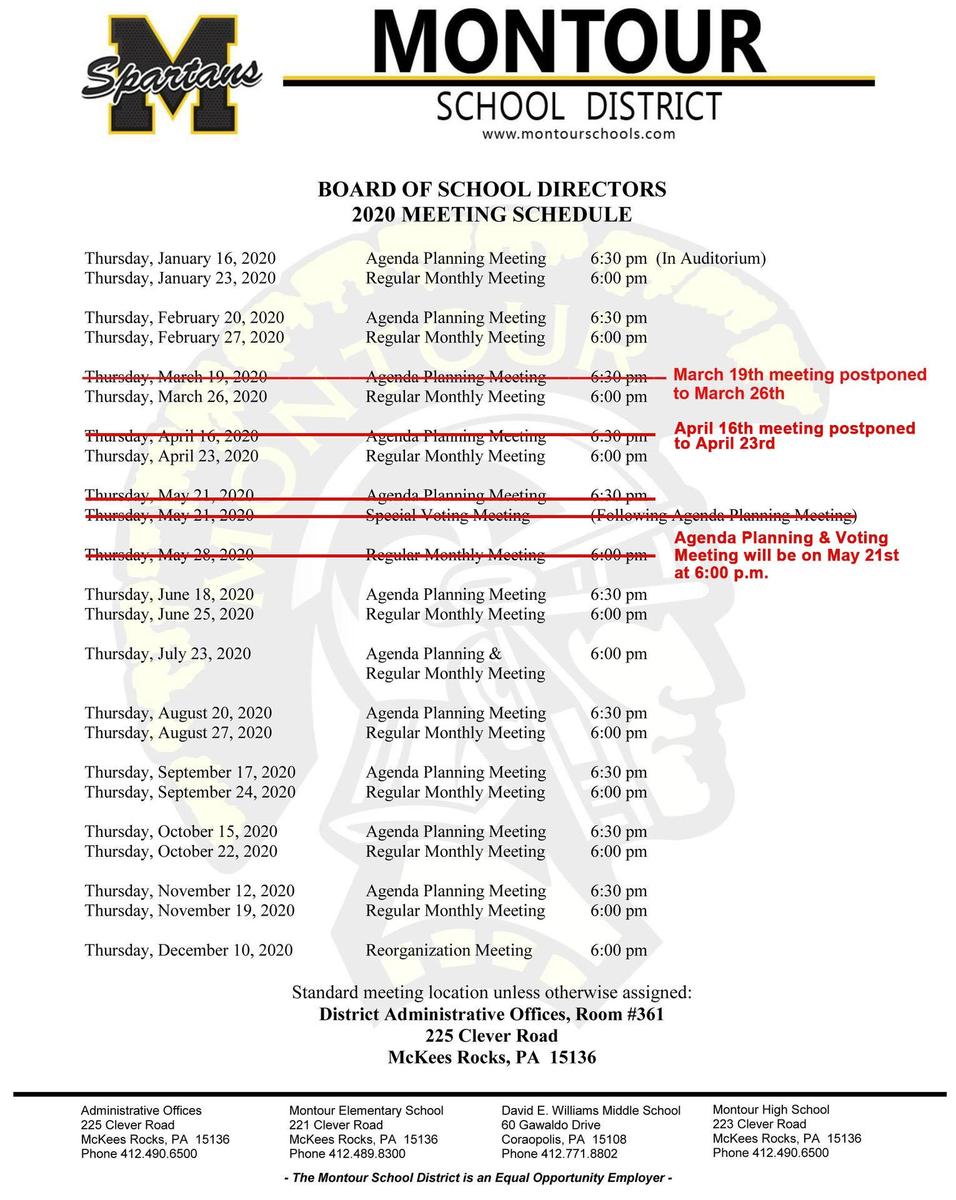Meeting Schedule School Board Montour School District