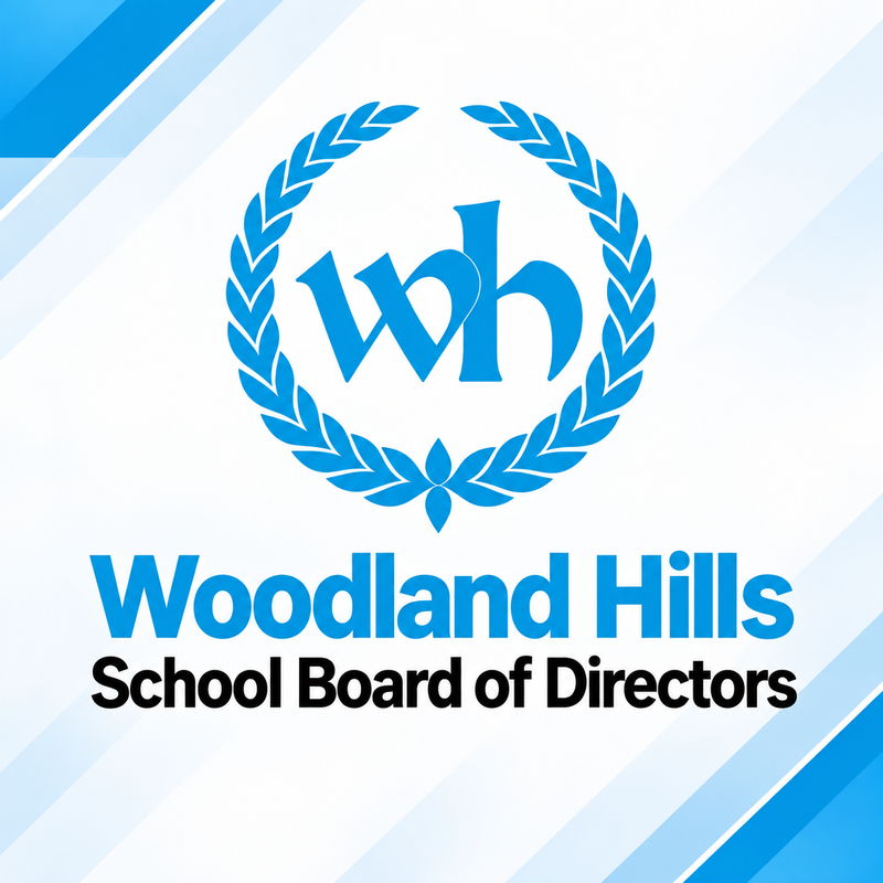 WHSD logo with text "Woodland Hills School Board of Directors"