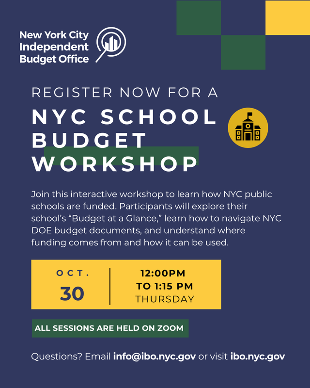 NYC School Budget workshop flyer.