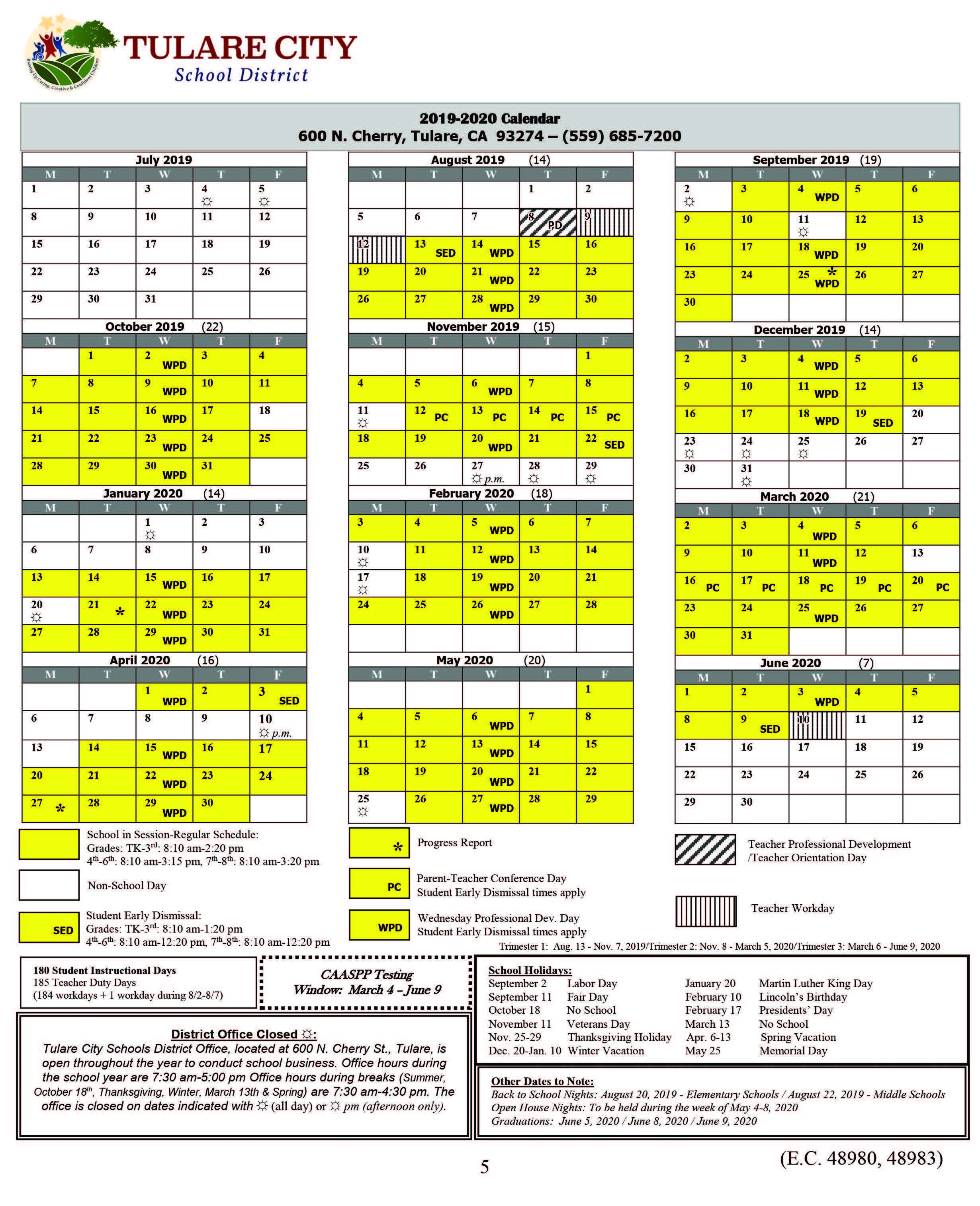 2019/2020 School Calendar | Mission Valley Elementary School