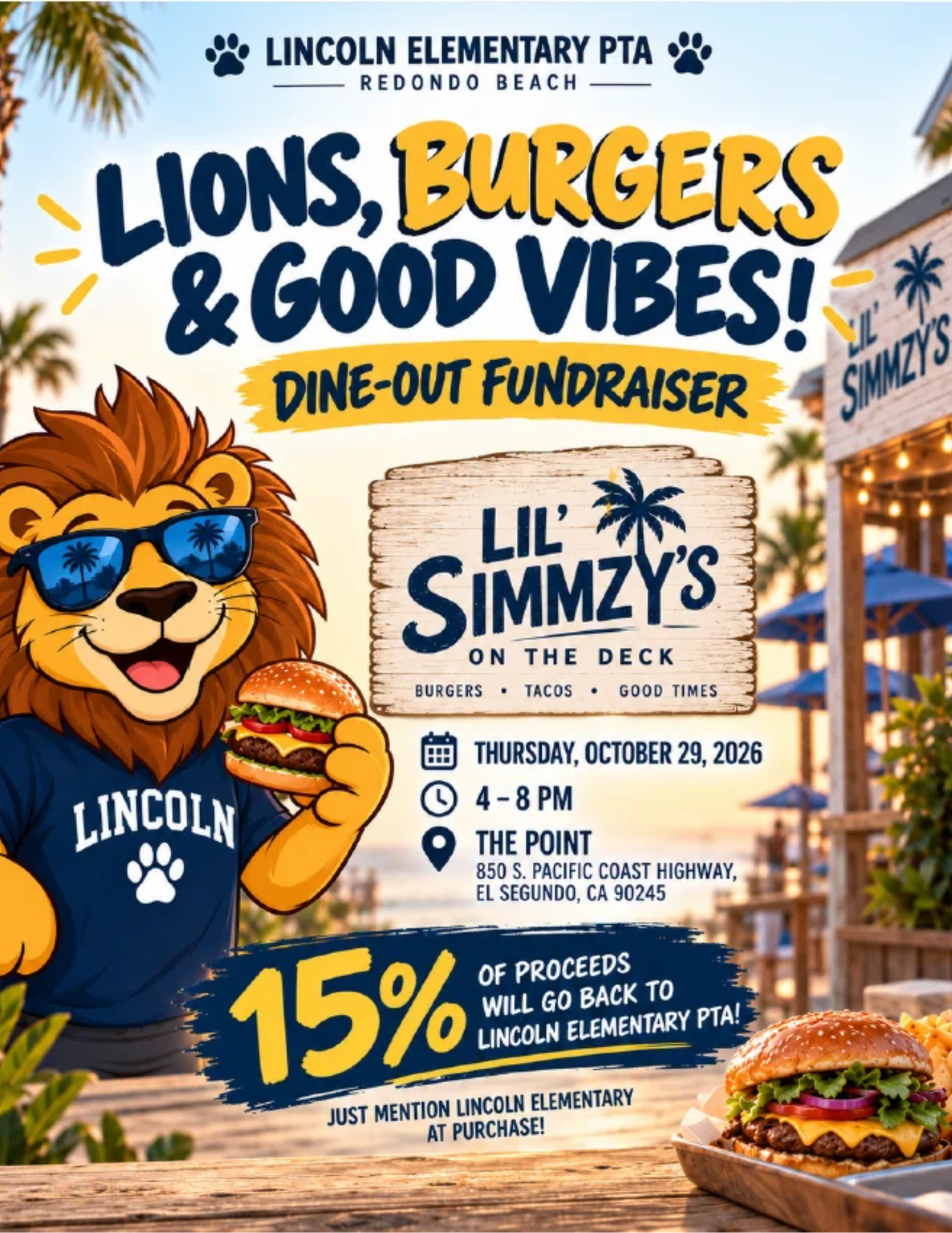 October fundraiser at Lil Simzy's. October 29th 4PM-8PM at the Point