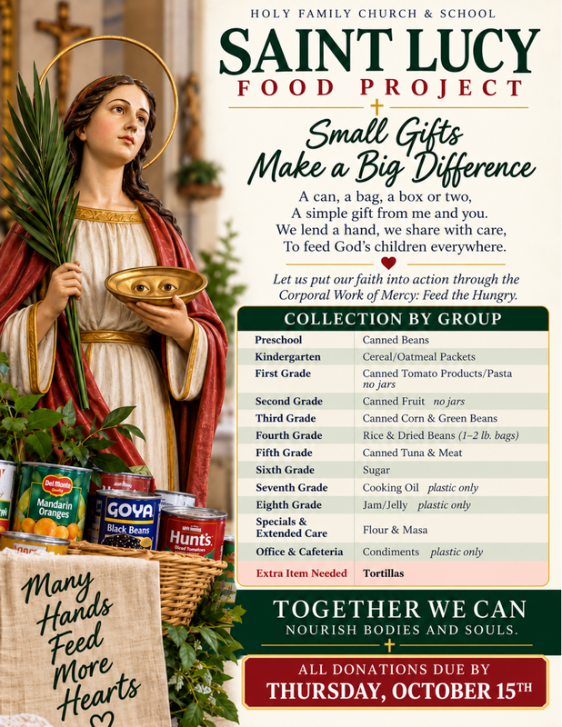 St. Lucy Food Collection Due Thursday, October 15th! Featured Photo