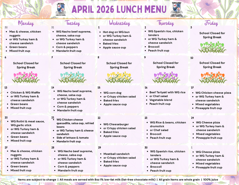 April Lunch Menu