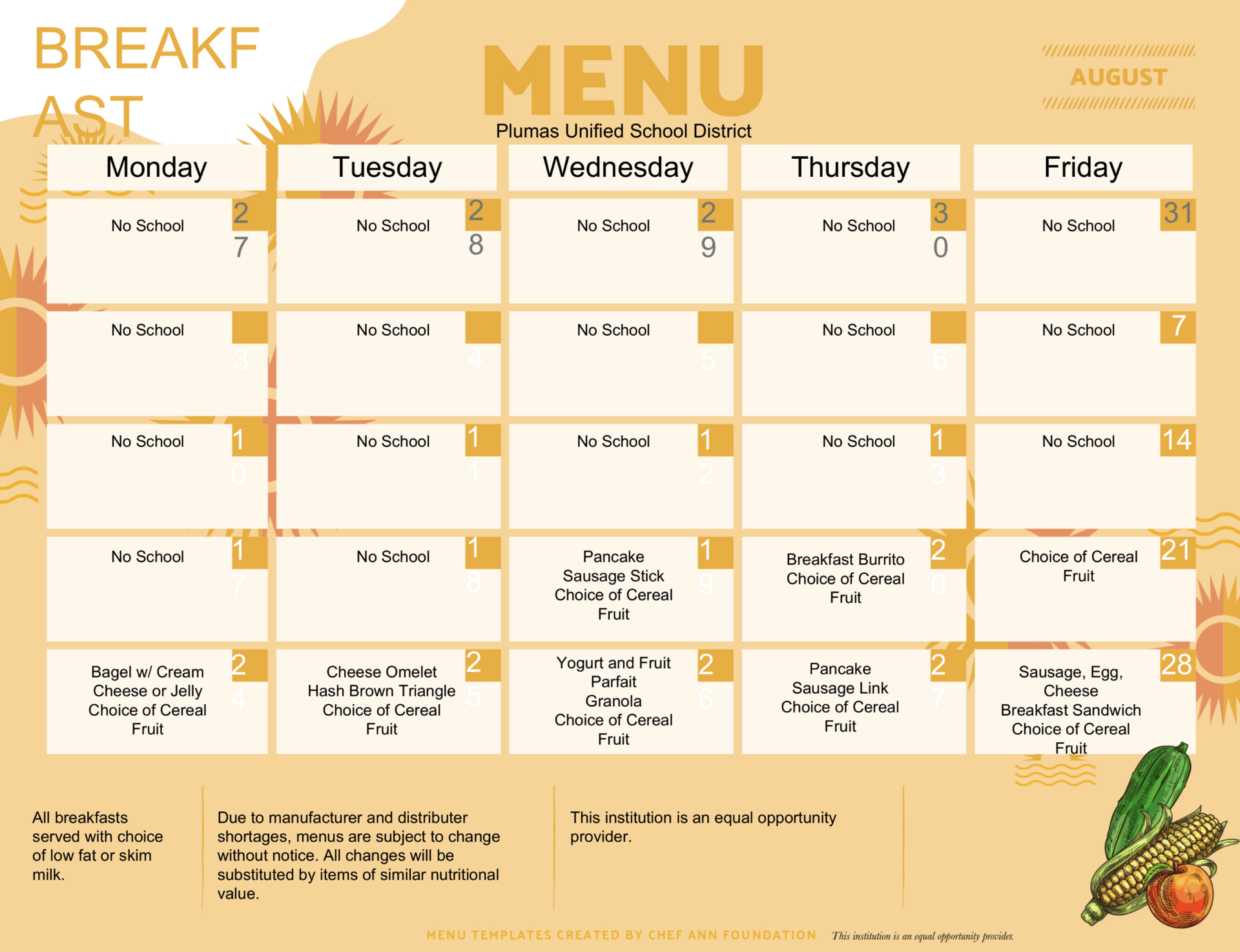 August Breakfast Menu