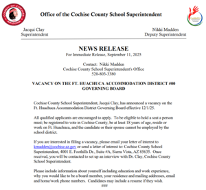 Governing Board Vacancy News Release