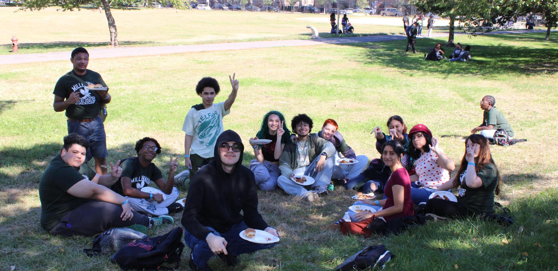 Students posing in the park