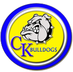 Bulldog mascot logo with blue outline and yellow background featuring the text 'CK Bulldogs'.