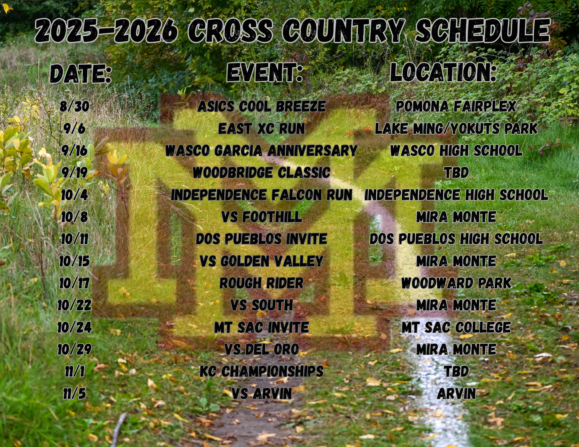 Cross Country Schedule