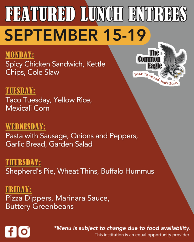 Cafe Menu for 9/15-19/2025