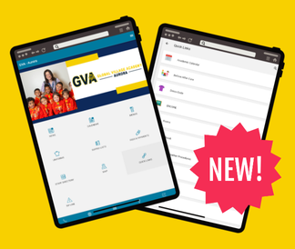 Two phones showing previews of Edlio app with starburst saying New!