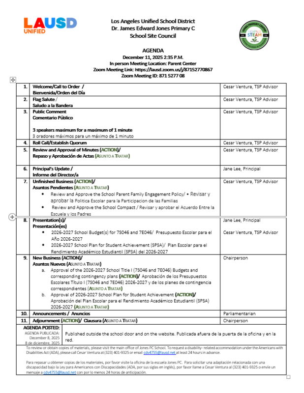 December 11, 2025 SSC Agenda