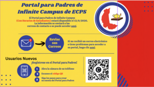 El Portal para Padres de Infinite Campus (Con Horarios de Estudiantes) estará disponible el 12/8/2026. La información se enviará a los correos de contacto o se puede acceder aquí.