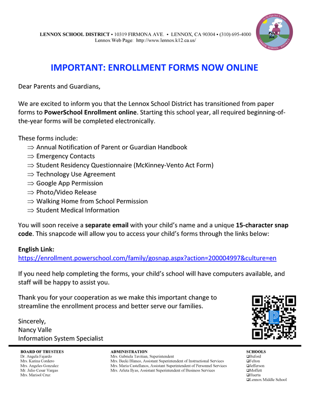 ENROLLMENT FORMS NOW ONLINE