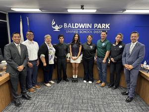 Group photo of the Board of Education, Superintendent Dr. Mendoza and Student Board Members
