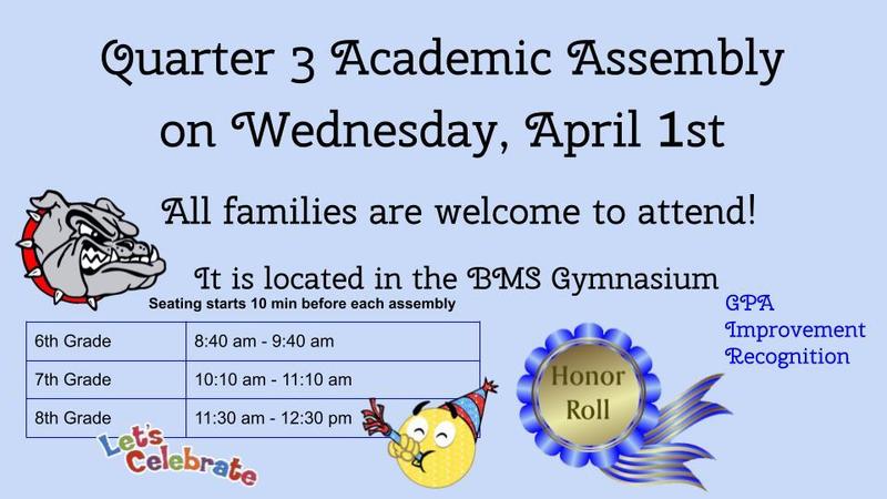 Quarter 3 Academic Assembly on Wednesday, April 1st